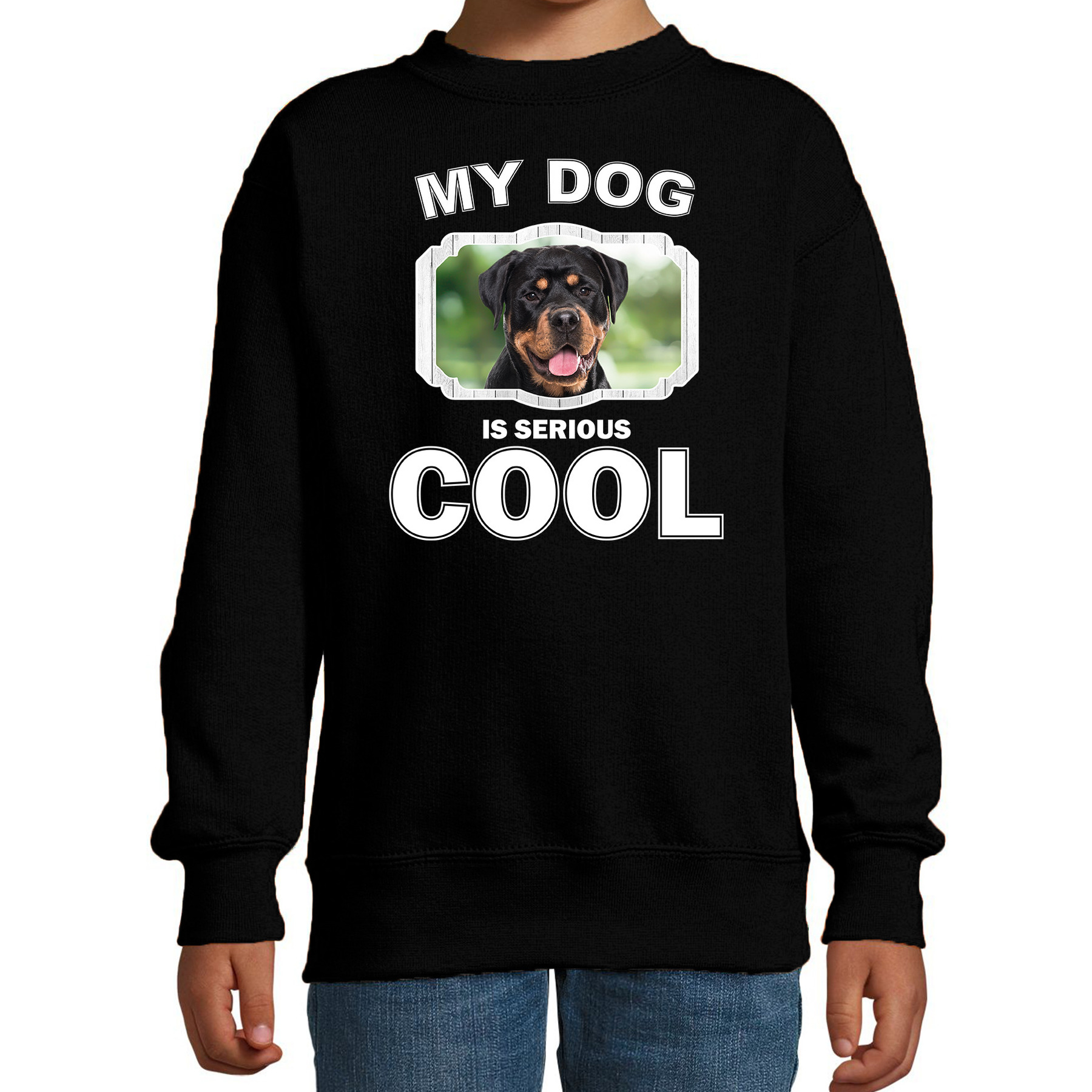 Rottweiler honden trui-sweater my dog is serious cool zwart voor kinderen