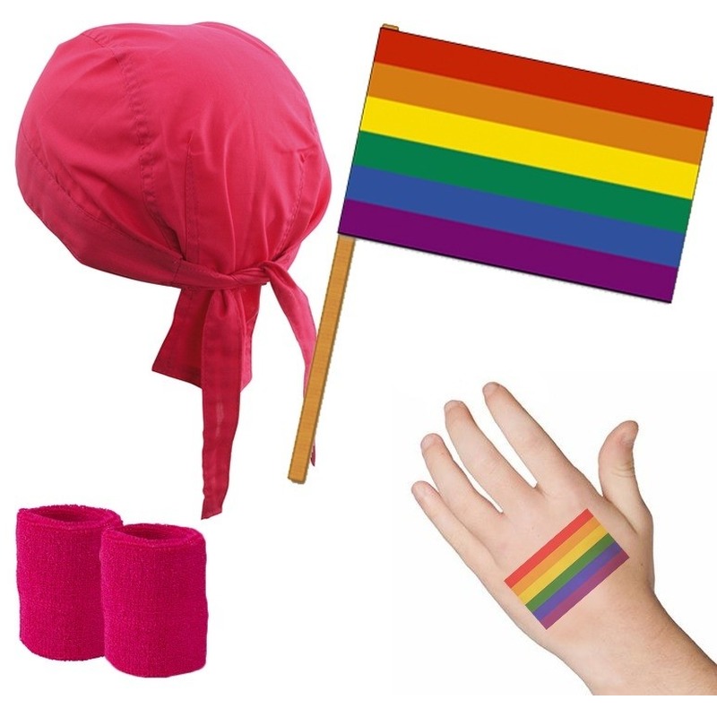 Roze/regenboog Gay Pride thema verkleed set voor volwassenen