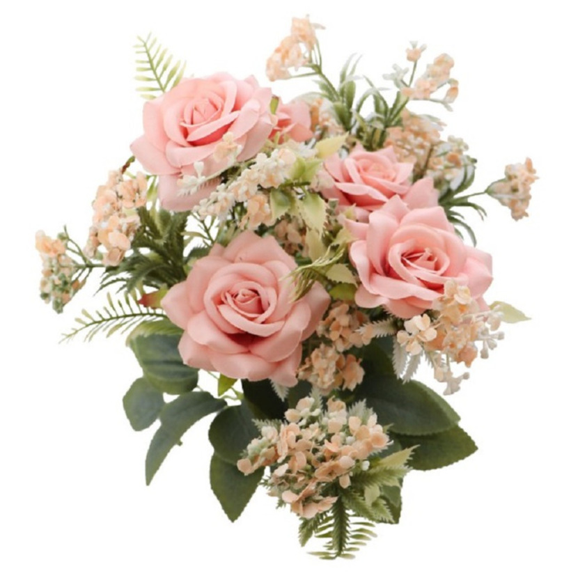 Rozen kunstbloemen boeket 5x licht roze H41 cm