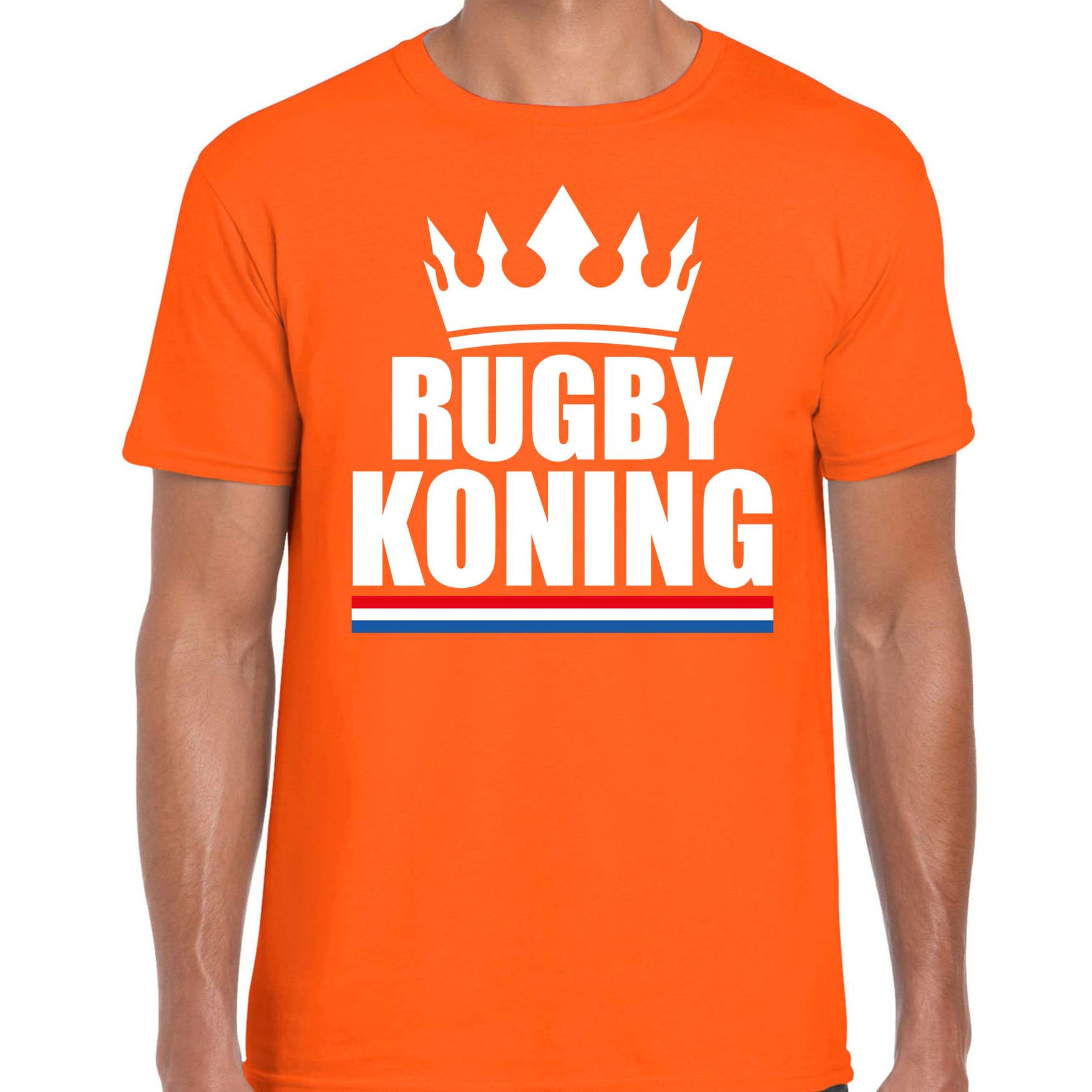 Rugby koning t-shirt oranje heren - Sport - hobby shirts