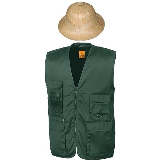 Safari-jungle verkleedset vest en hoed groen voor volwassenen