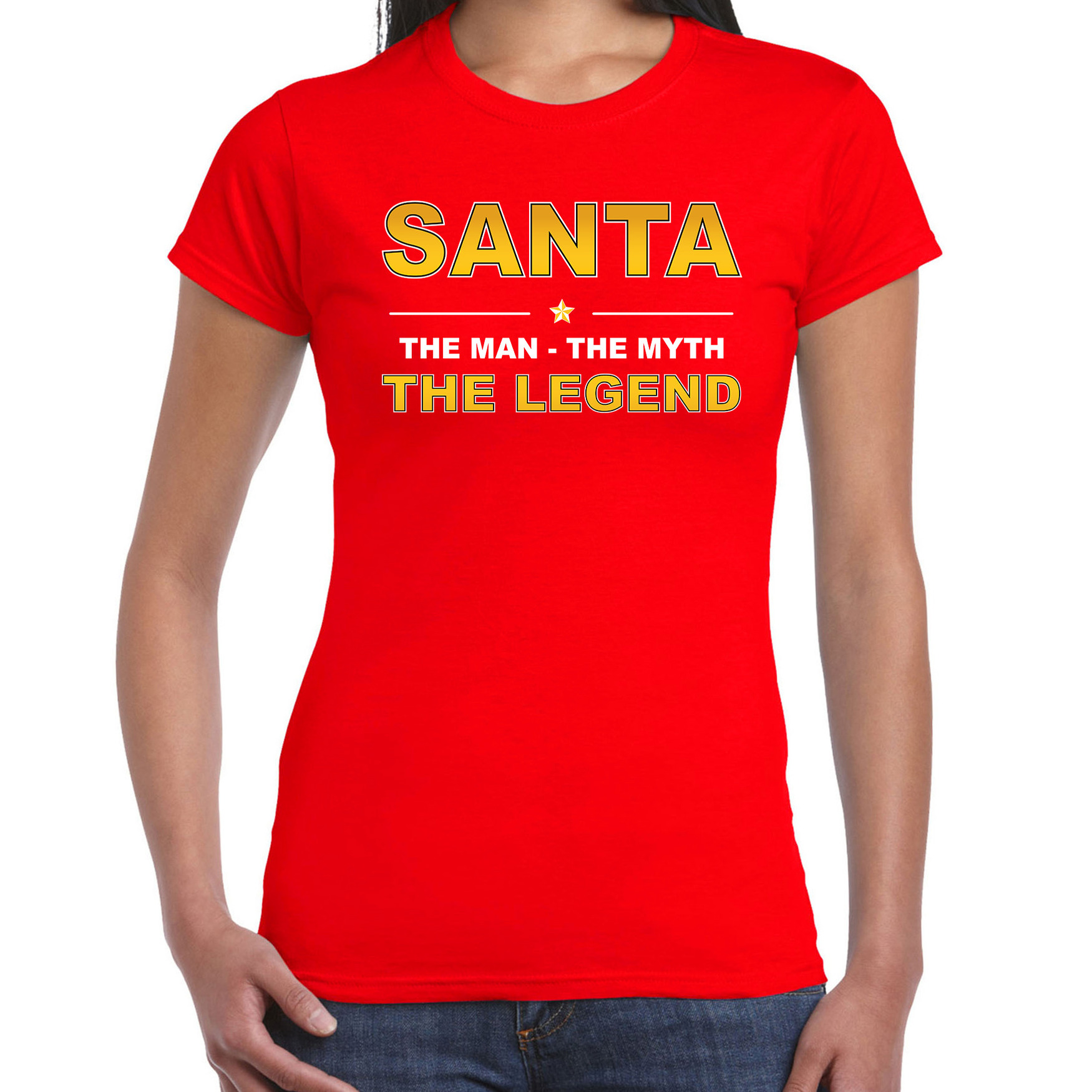 Santa t-shirt-the man-the myth-the legend rood voor dames
