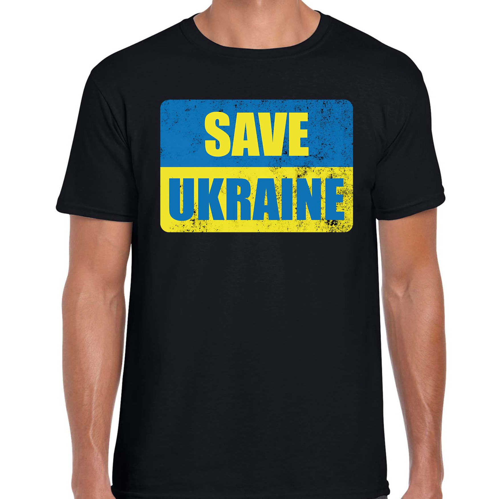 Save Ukraine t-shirt zwart heren Oekraine shirt met Oekraiense vlag