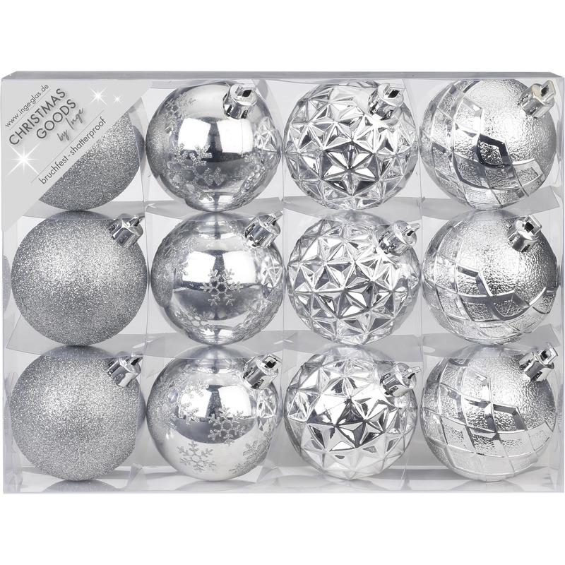 Set van 12x luxe zilveren kerstballen 6 cm kunststof mat-glans