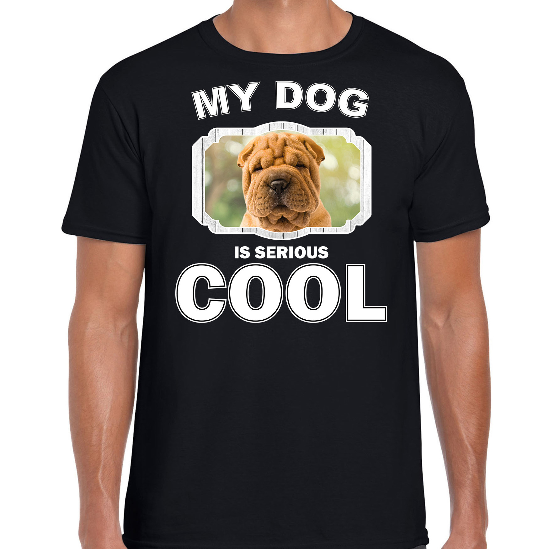 Shar pei honden t-shirt my dog is serious cool zwart voor heren