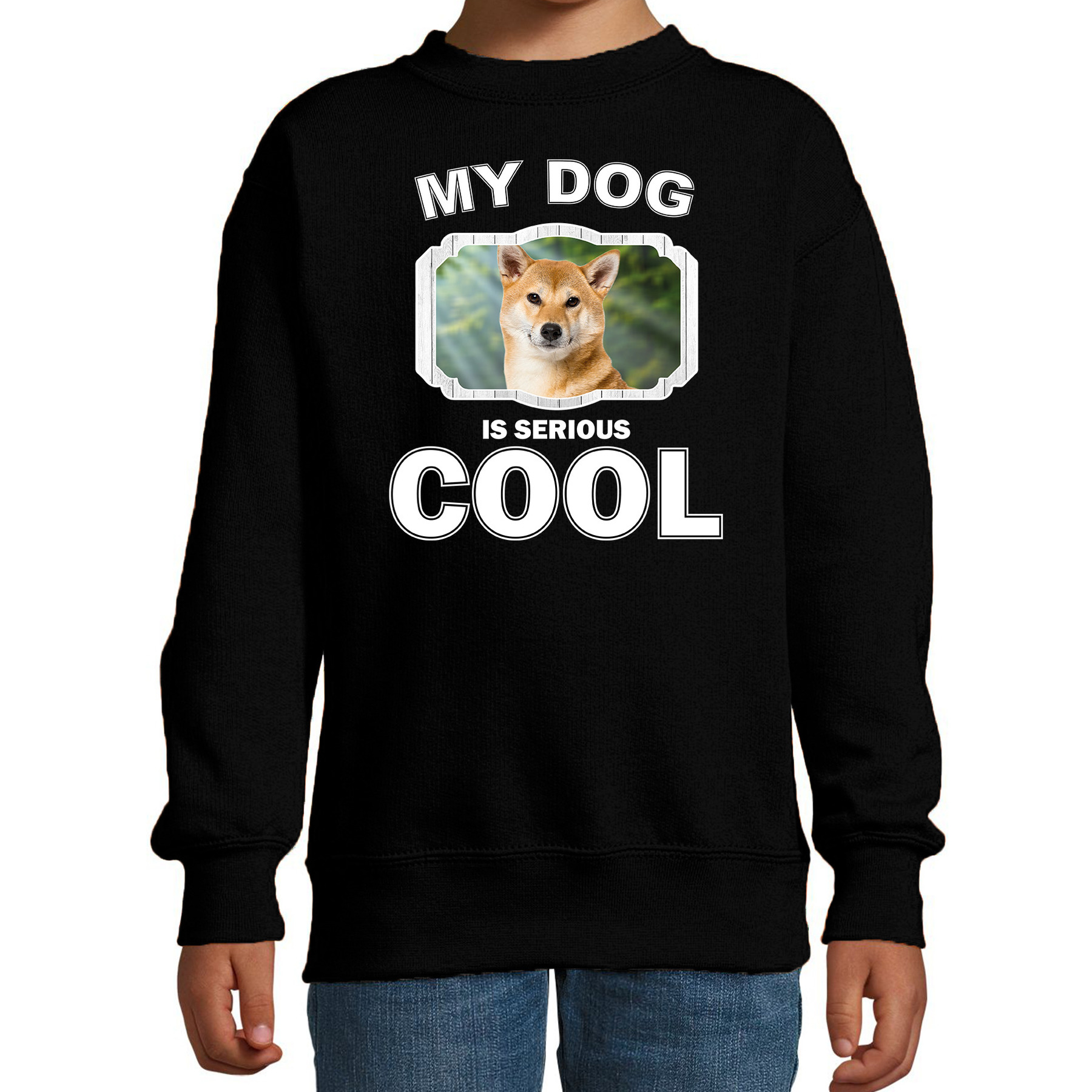 Shiba inu honden trui-sweater my dog is serious cool zwart voor kinderen