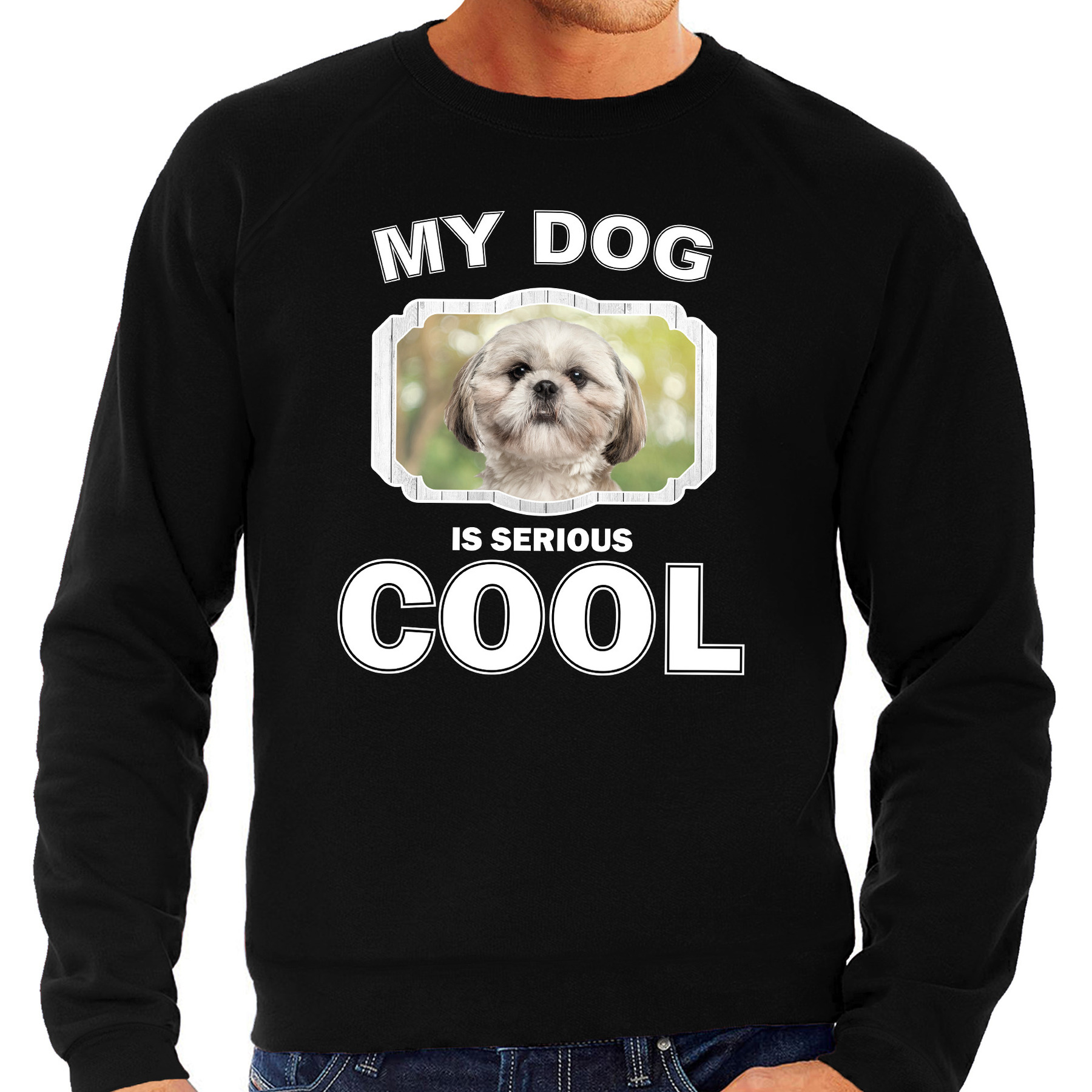 Shih tzu honden sweater-trui my dog is serious cool zwart voor heren