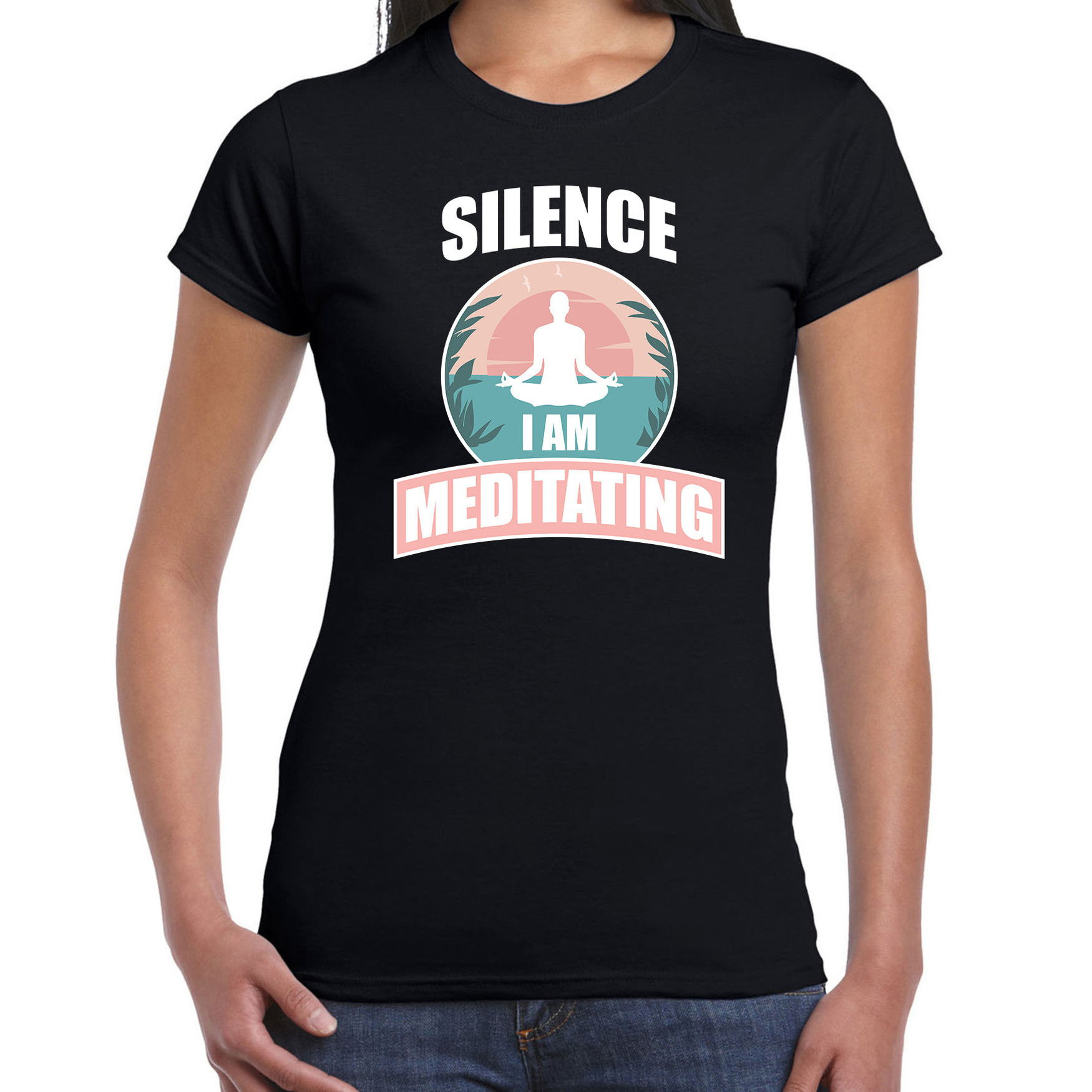 Silence I am meditating t-shirt zwart dames - Sport - hobby shirt