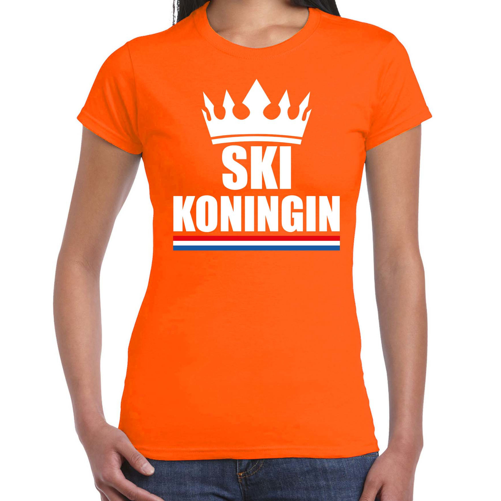 Ski koningin apres ski t-shirt oranje dames - Sport - hobby shirts