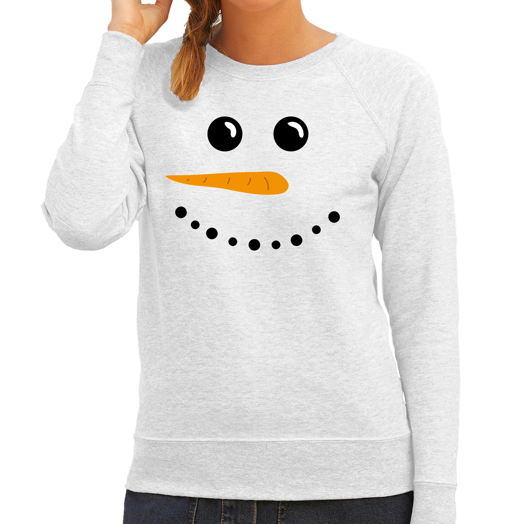 Sneeuwpop foute Kerstsweater-Kersttrui lichtgrijs voor dames