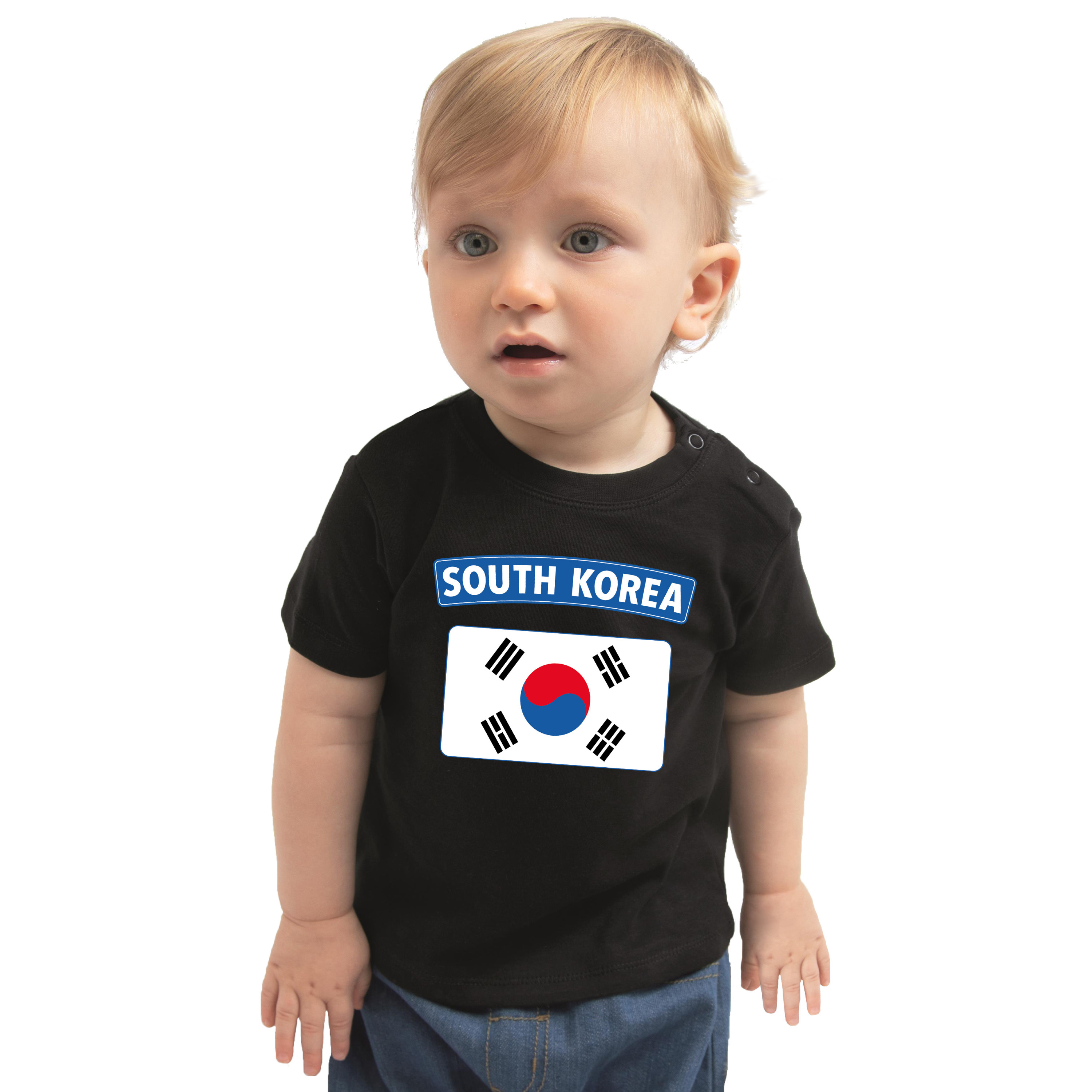 South-Korea t-shirt met vlag Zuid-Korea zwart voor babys