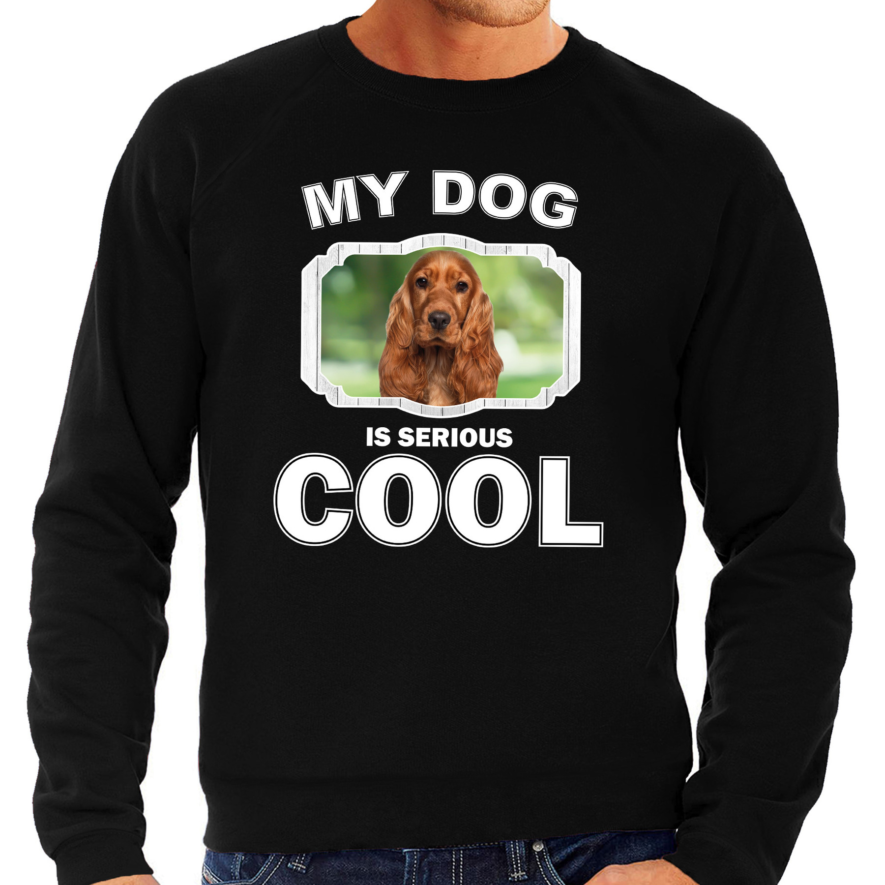 Spaniel honden sweater-trui my dog is serious cool zwart voor heren