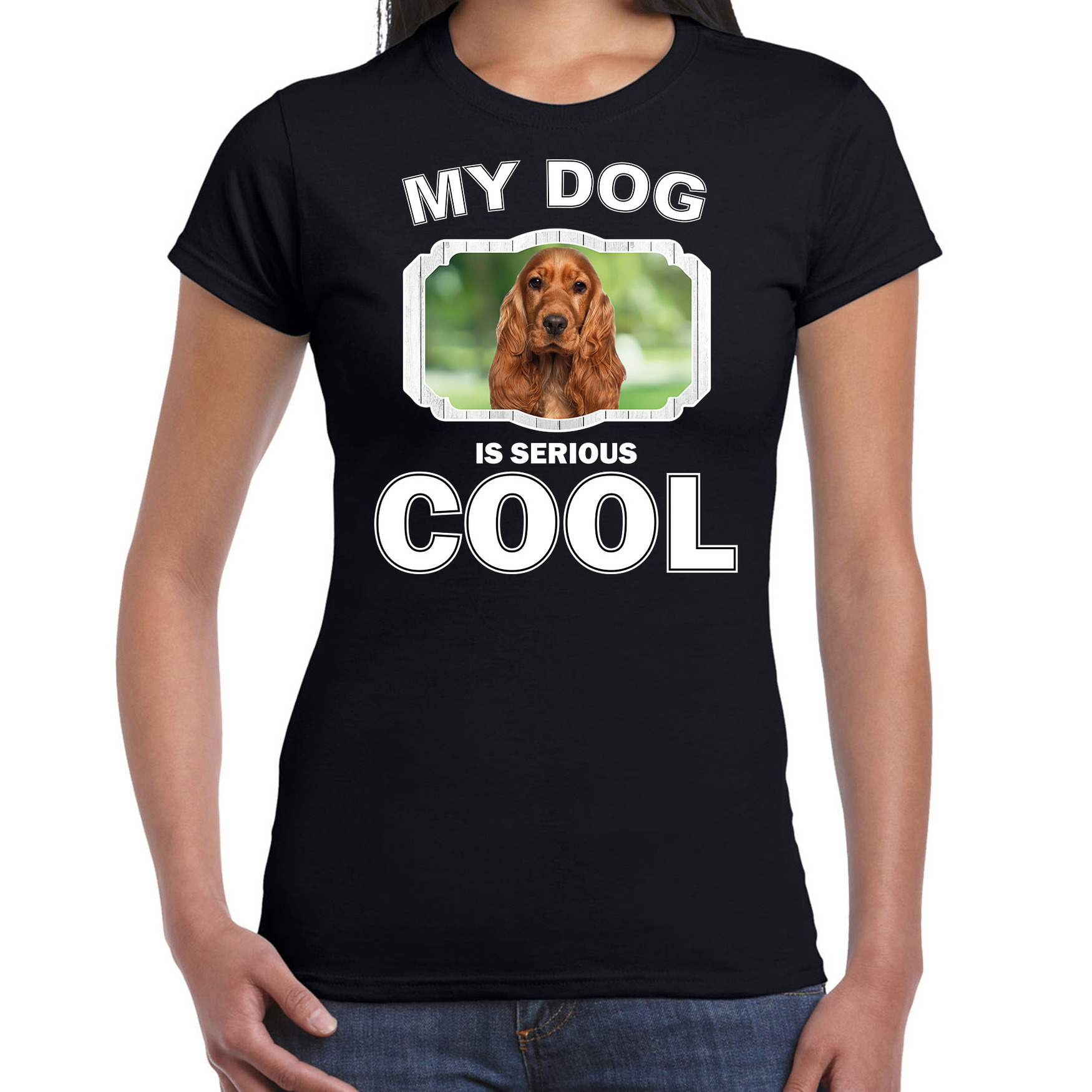 Spaniel honden t-shirt my dog is serious cool zwart voor dames