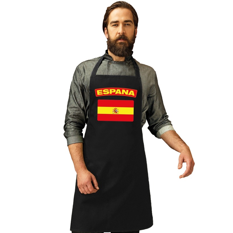Spanje vlag barbecueschort- tapas keukenschort zwart volwassenen