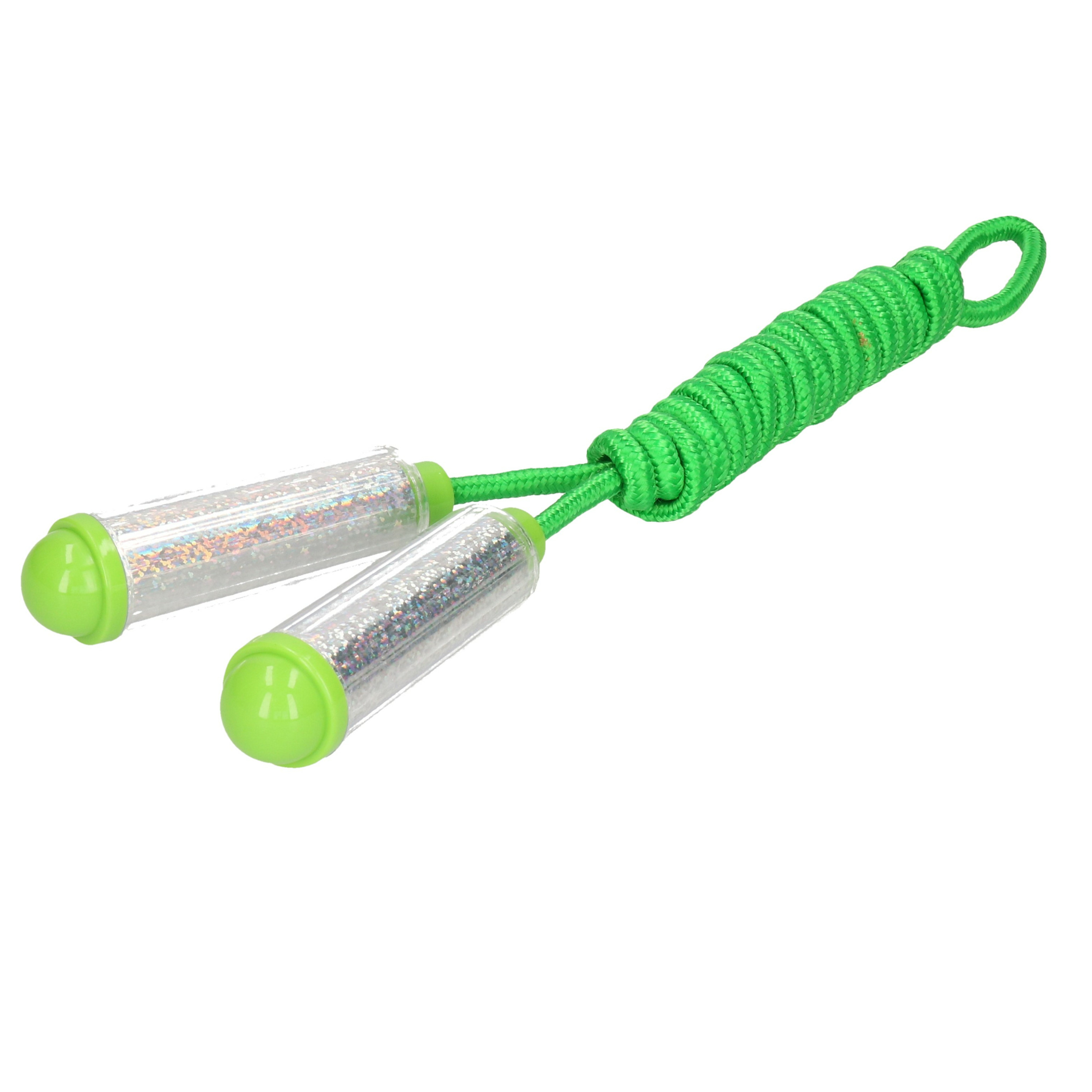 Springtouw - met kunststof handvatten - groen/zilver - 210 cm - speelgoed