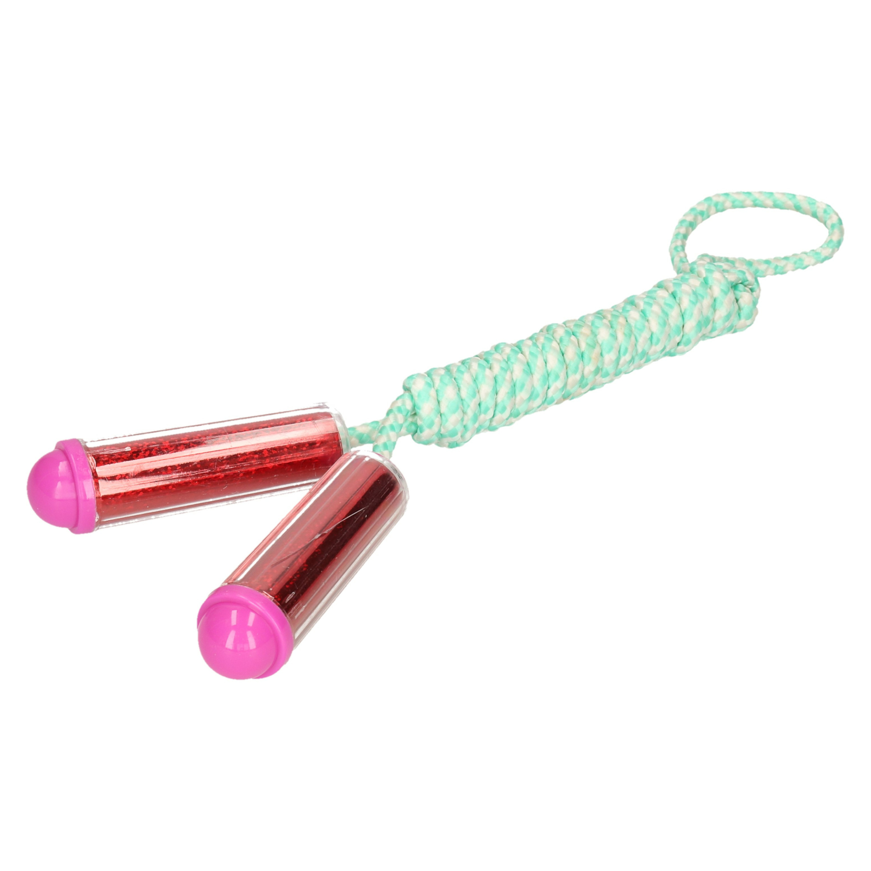 Springtouw - met kunststof handvatten - mintgroen/rood - 210 cm - speelgoed