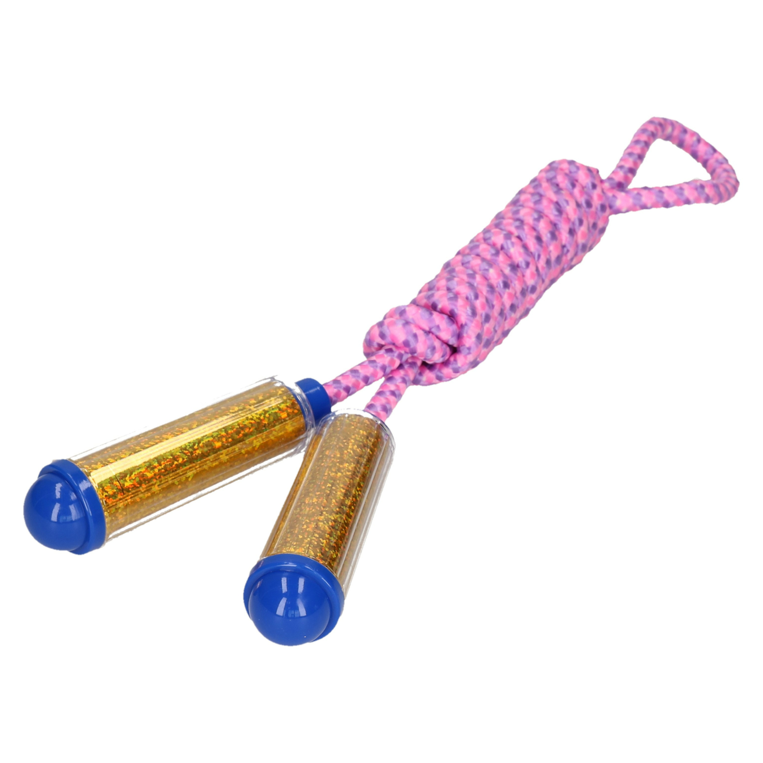 Springtouw - met kunststof handvatten - roze/goud - 210 cm - speelgoed