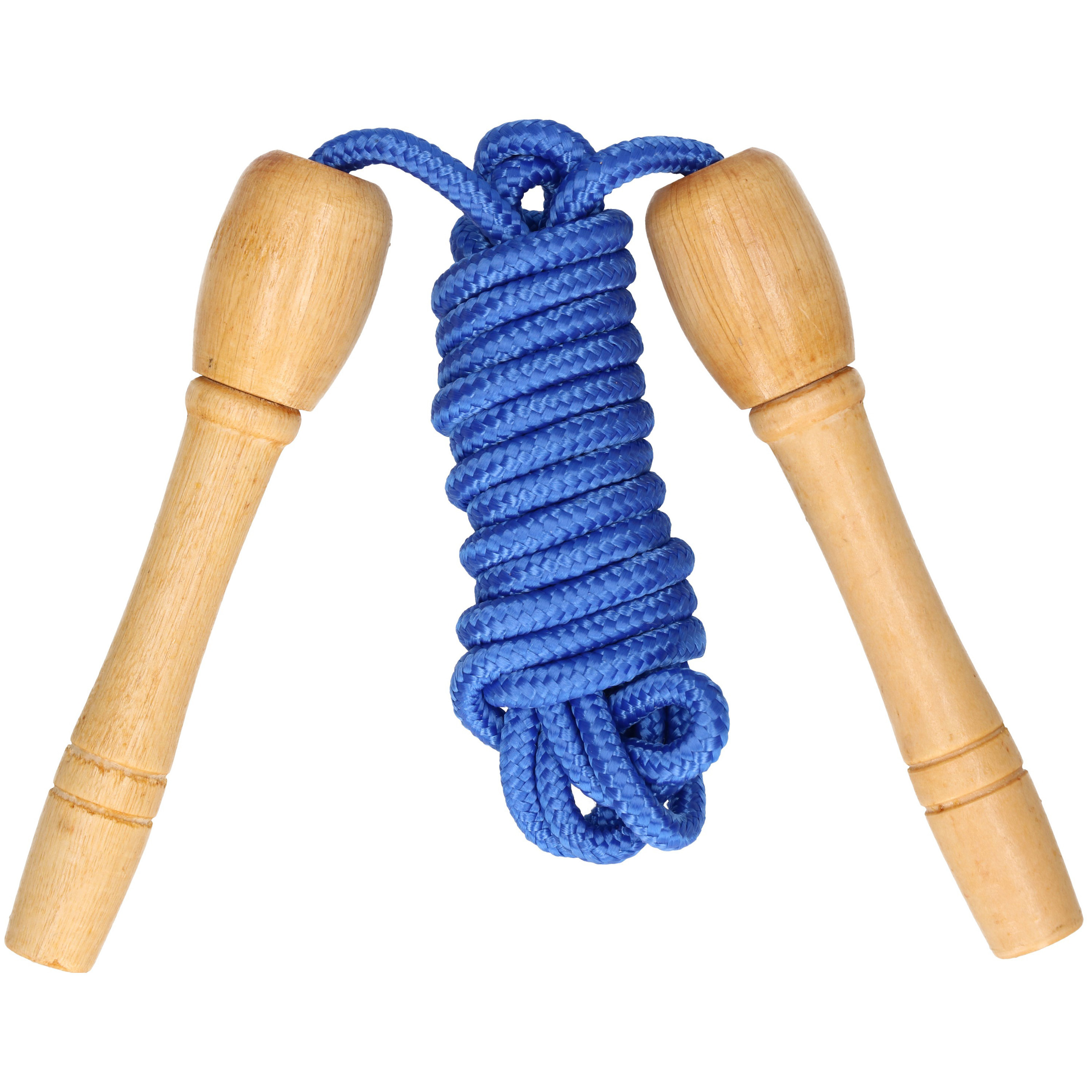 Springtouw speelgoed met houten handvat - blauw - 240 cm - buitenspeelgoed