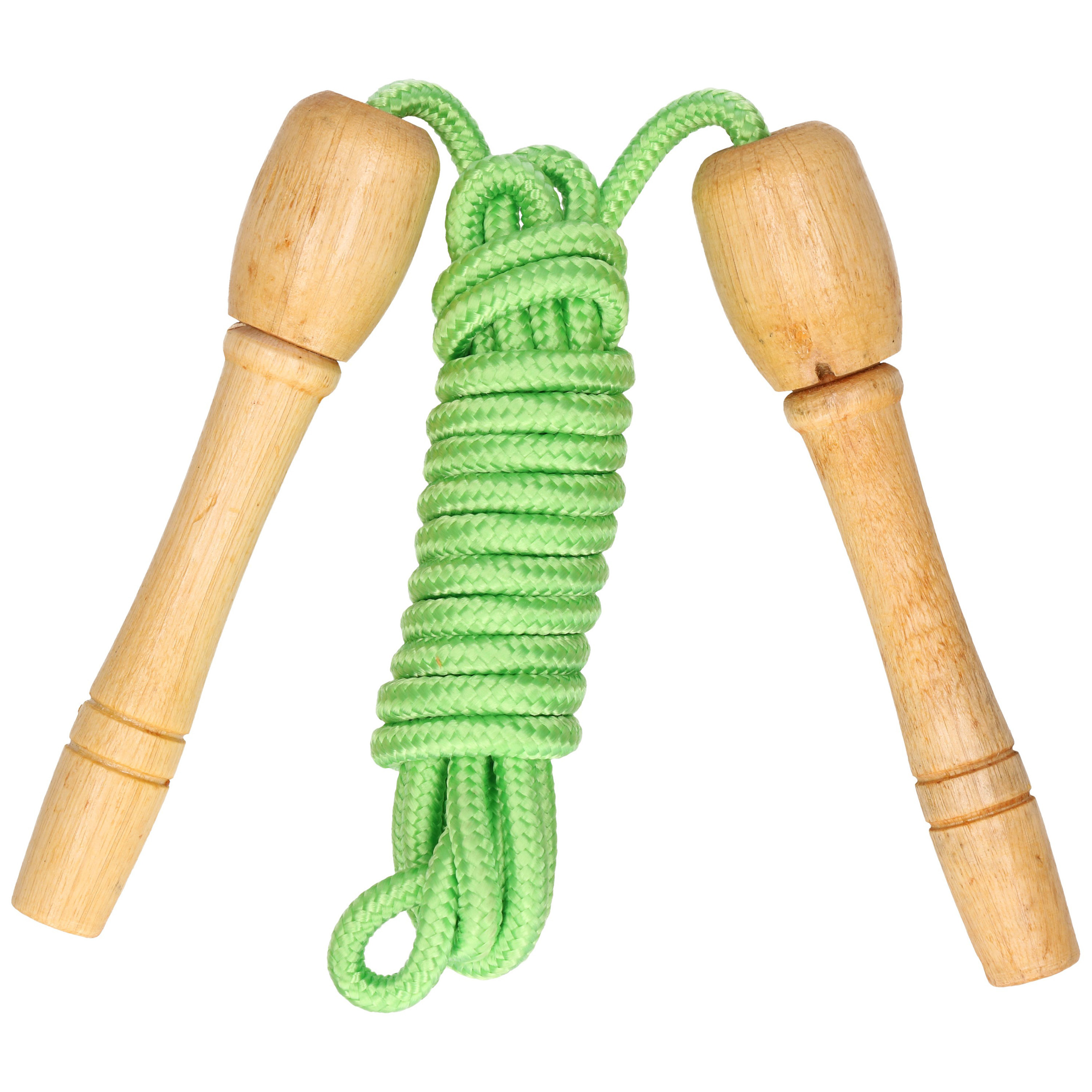 Springtouw speelgoed met houten handvat - groen - 240 cm - buitenspeelgoed