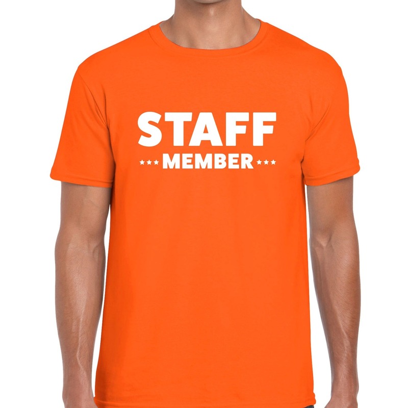 Staff member-personeel tekst t-shirt oranje heren