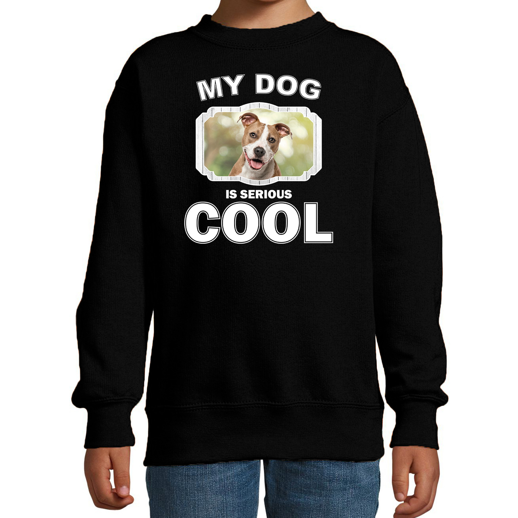 Staffordshire bull terrier honden trui-sweater my dog is serious cool zwart voor kinderen