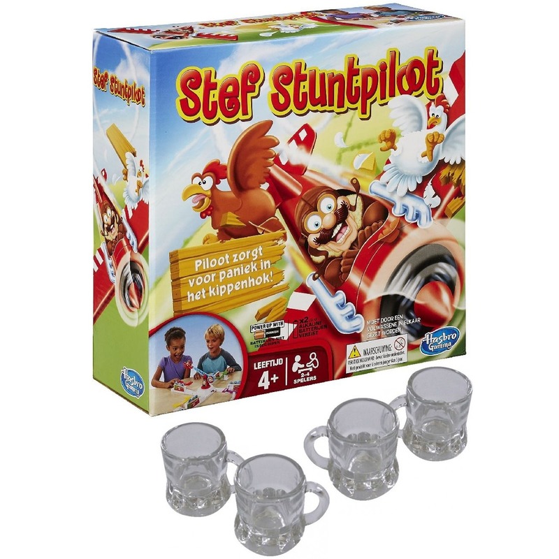 Stef Stuntpiloot drankspel/drinkspel met 4 shotglazen
