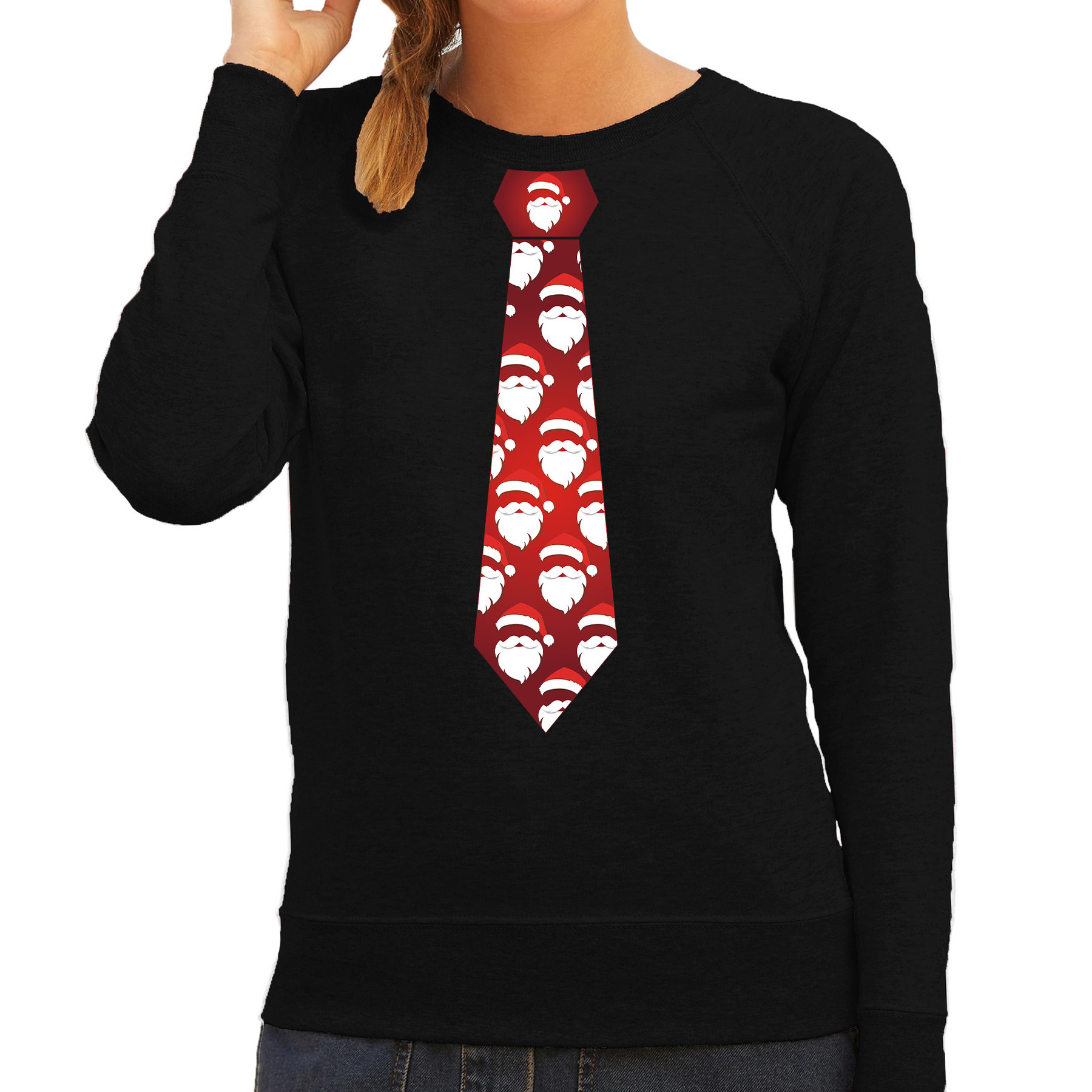 Stropdas Kersttrui-Kerst sweater kerstmannen zwart voor dames
