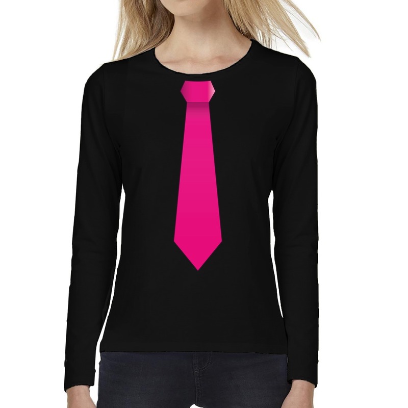 Stropdas roze long sleeve t-shirt zwart voor dames