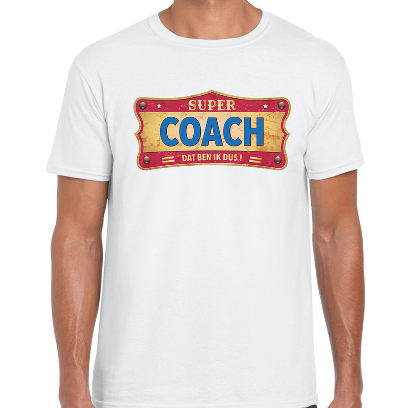 Super coach cadeau-kado t-shirt vintage wit voor heren