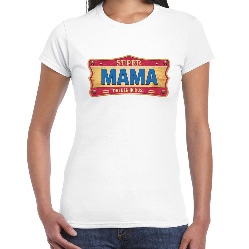 Super mama cadeau-kado t-shirt vintage wit voor dames