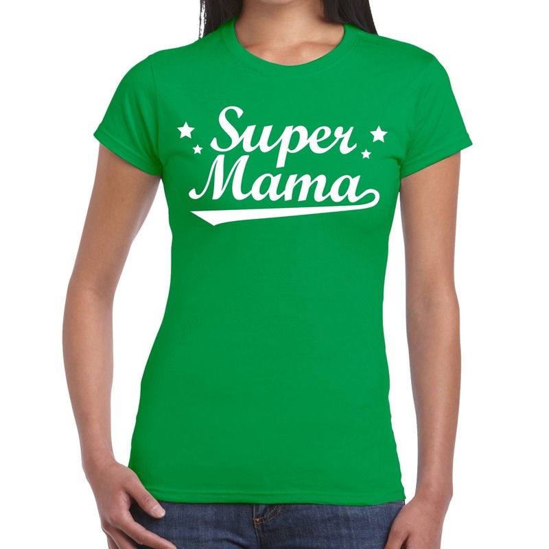 Super mama cadeau t-shirt groen dames