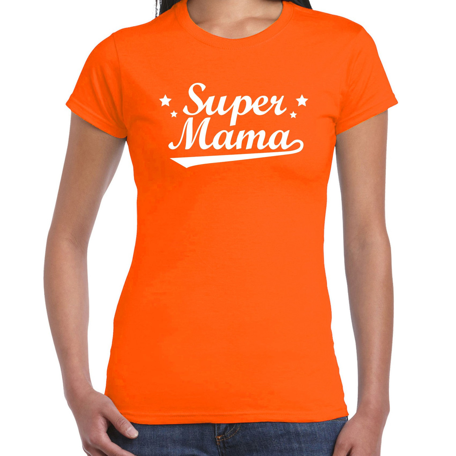 Super mama cadeau t-shirt oranje dames