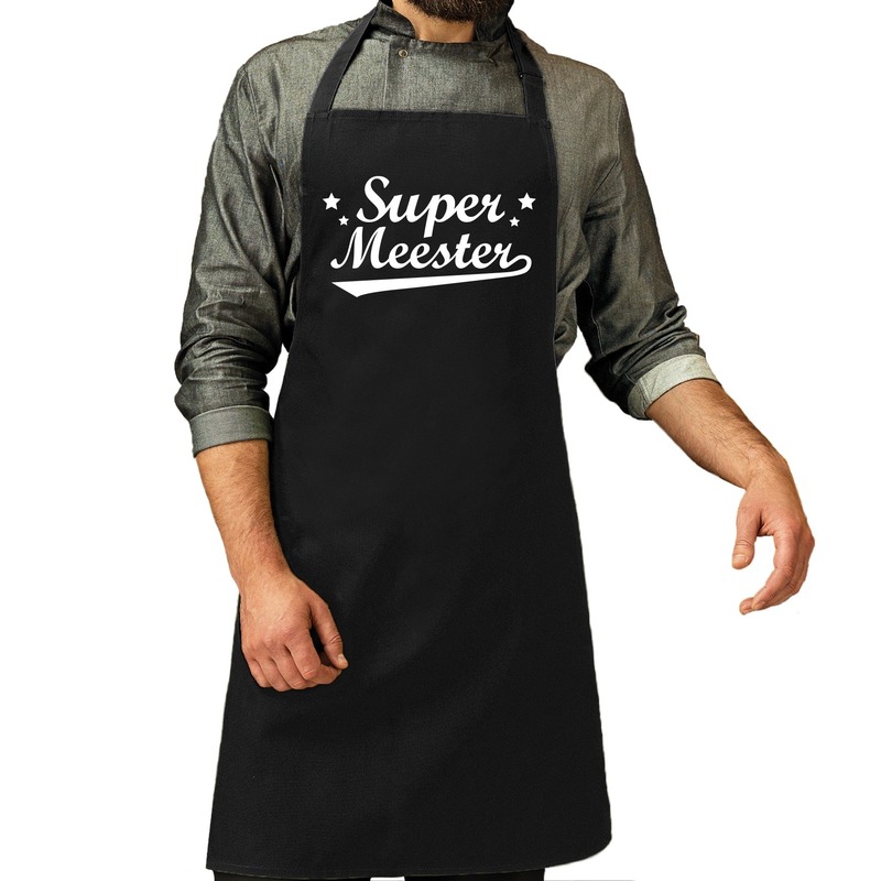 Super meester cadeau bbq/keuken schort zwart heren