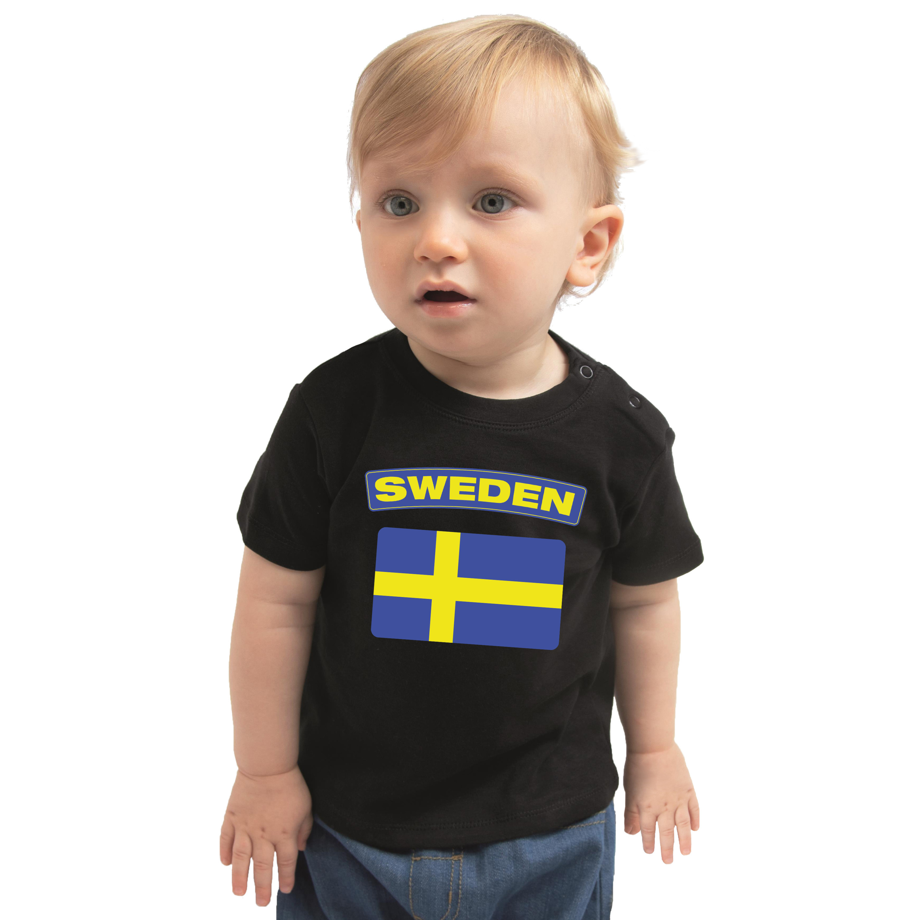 Sweden t-shirt met vlag Zweden zwart voor babys
