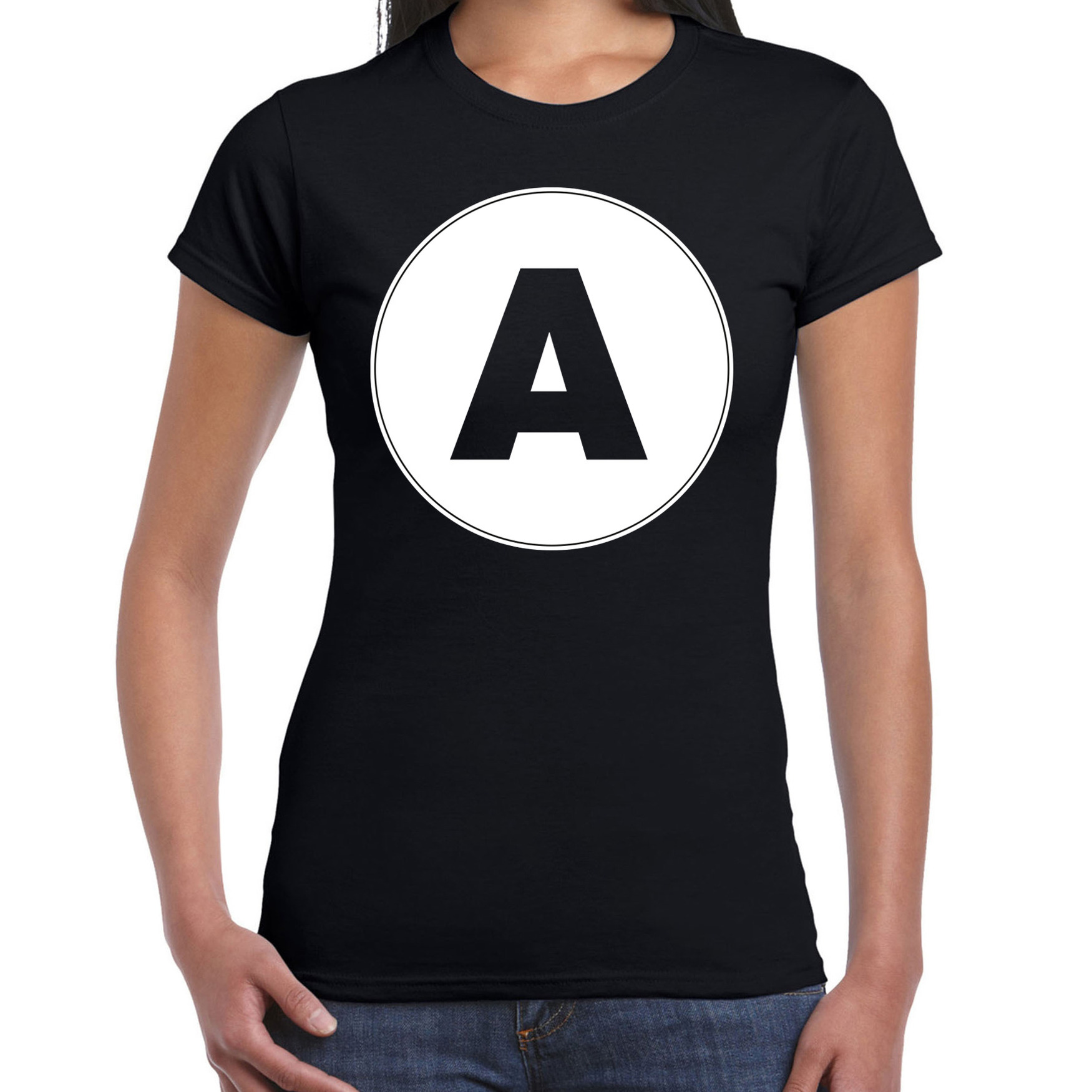 T-shirt met de letter A dames zwart voor het maken van een naam - woord of team