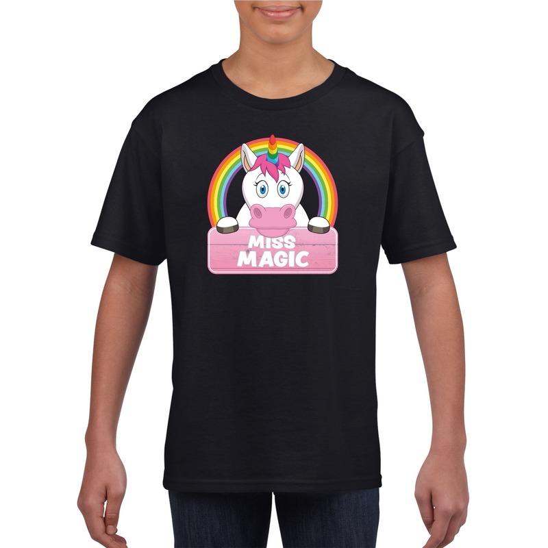 T-shirt zwart voor meisjes met Miss Magic de eenhoorn