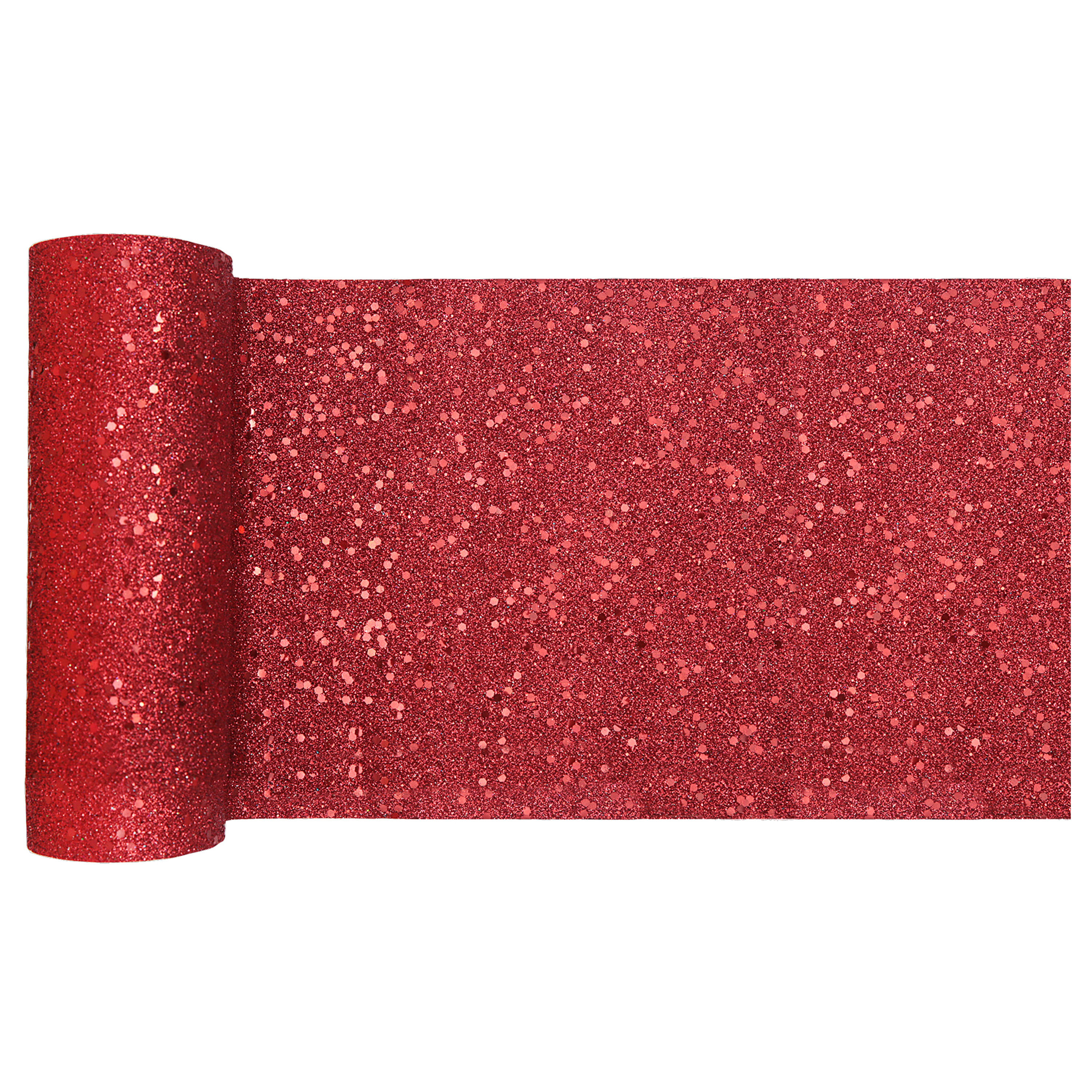 Tafelloper op rol rood glitter smal 18 x 500 cm polyester
