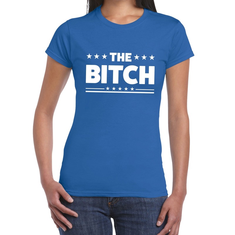 The Bitch fun tekst t-shirt blauw dames
