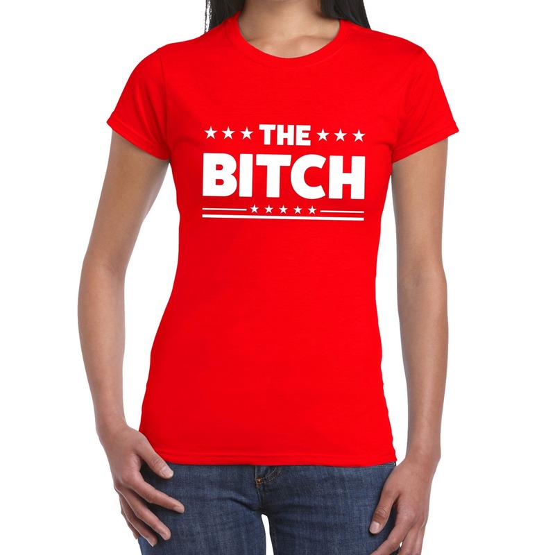The Bitch fun tekst t-shirt rood dames