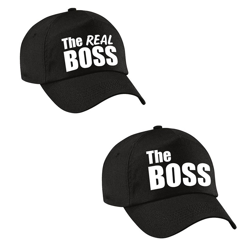 The Boss en The Real Boss caps zwart met witte tekst volwassenen