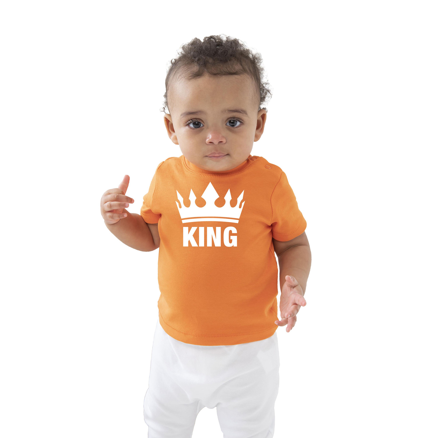 The king met kroon Koningsdag t-shirt oranje baby/peuter voor jongens
