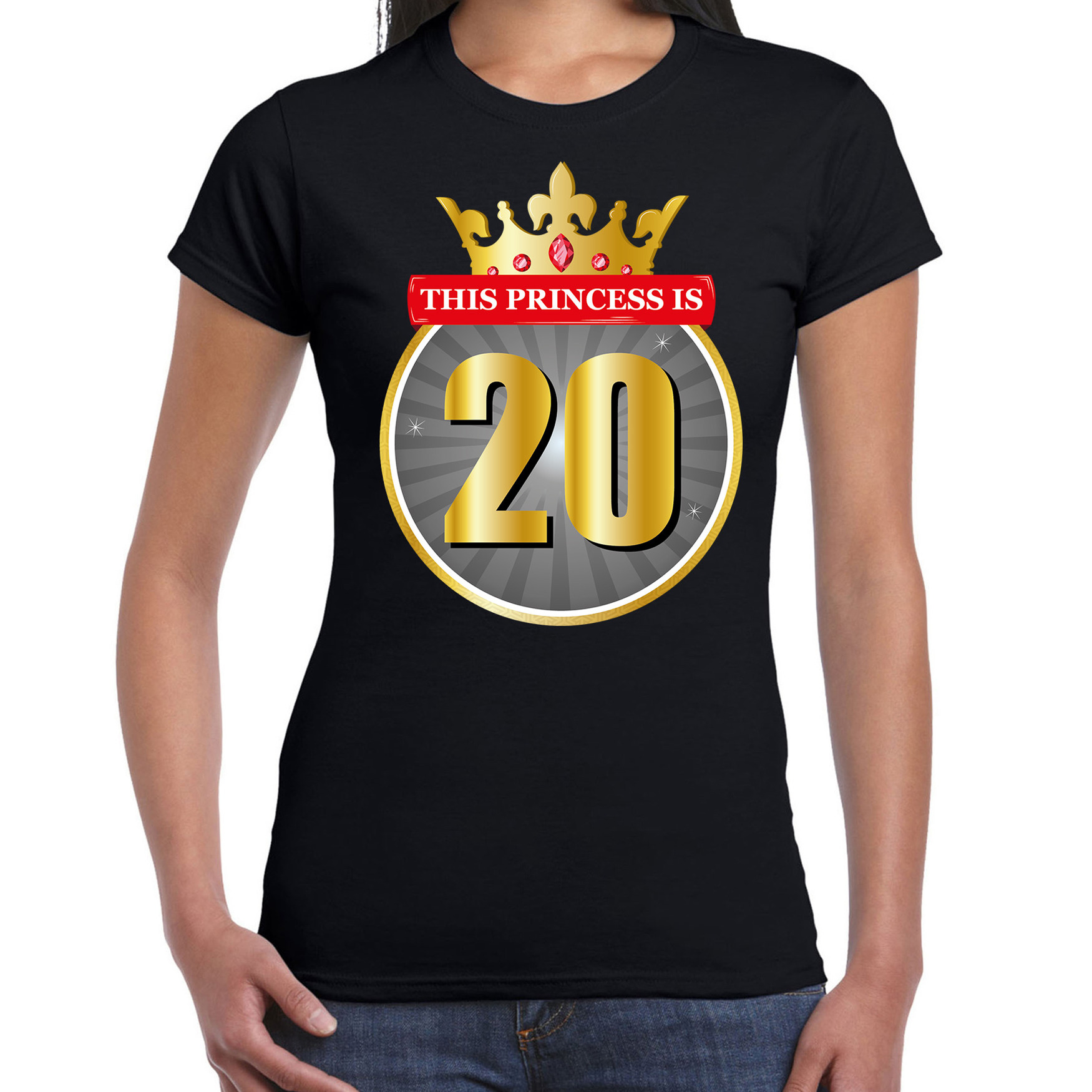 This Princess is 20 verjaardag t-shirt zwart 20 jaar voor dames