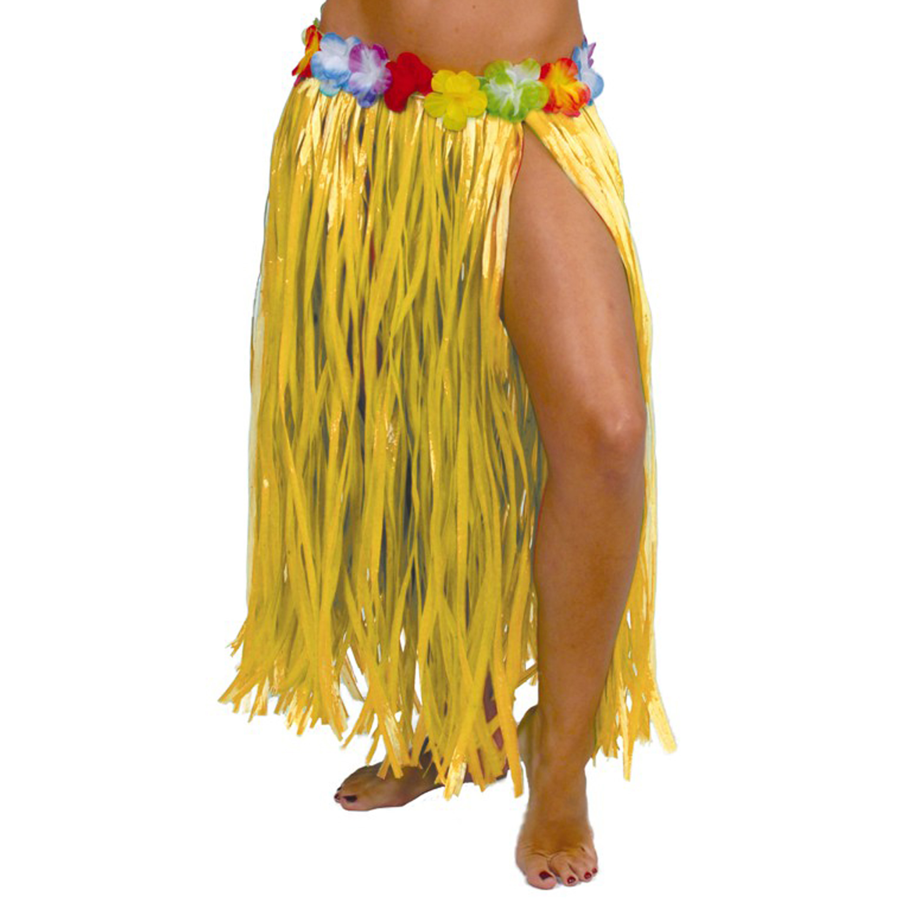 Toppers Hawaii verkleed rokje voor volwassenen geel 75 cm rieten hoela rokje tropisch