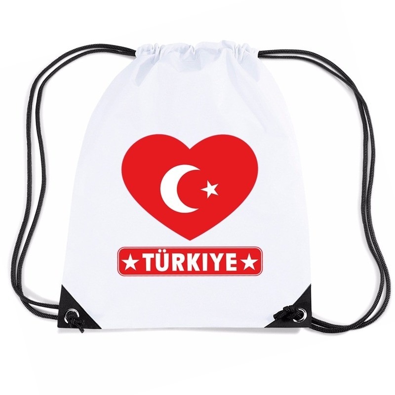 Turkije hart vlag nylon rugzak wit