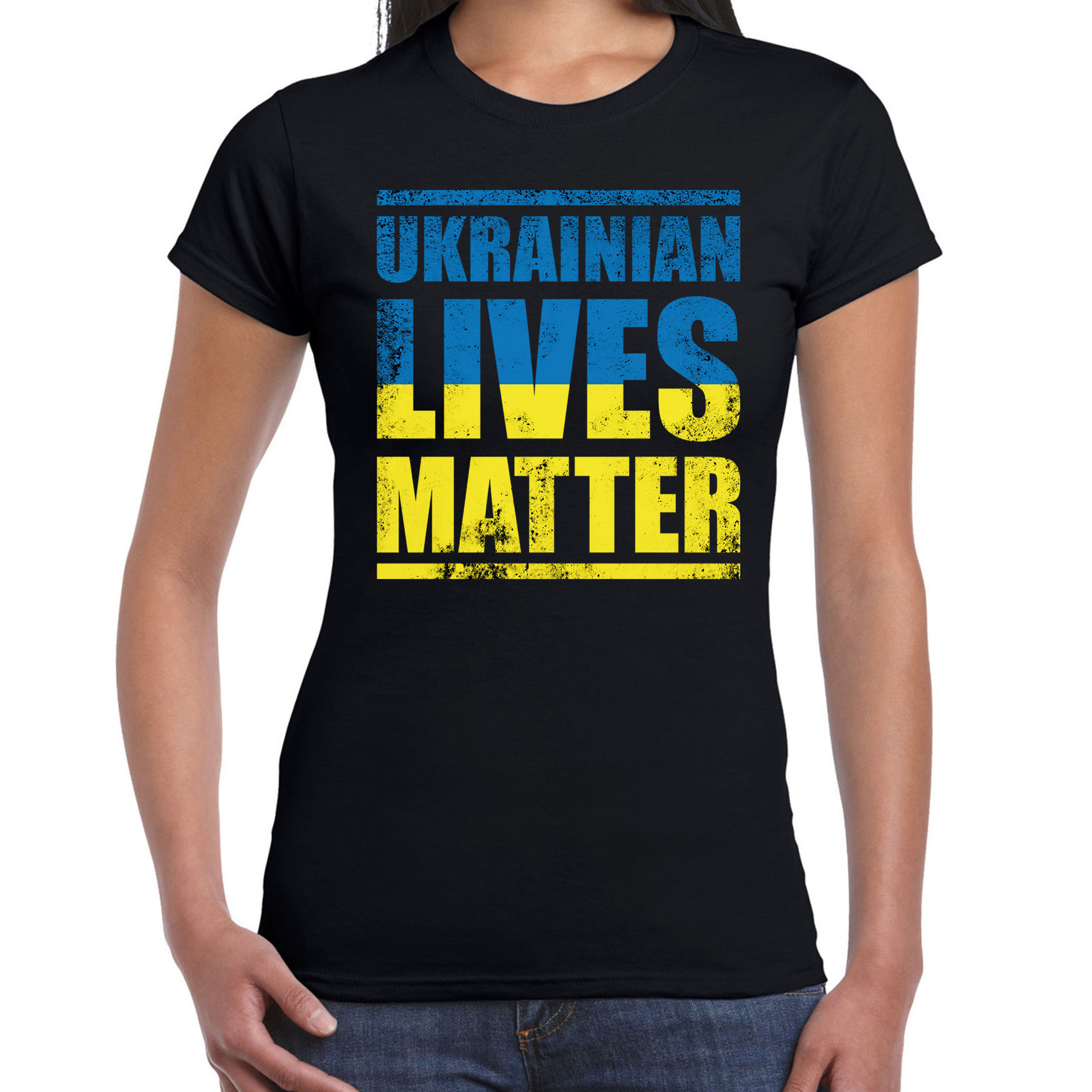 Ukrainian lives matter t-shirt zwart dames Oekraine shirt met Oekraiense vlag