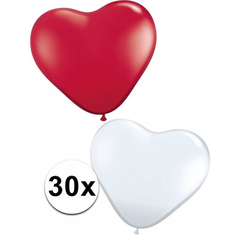 Valentijn hartjes ballonnen rood/wit 30 st