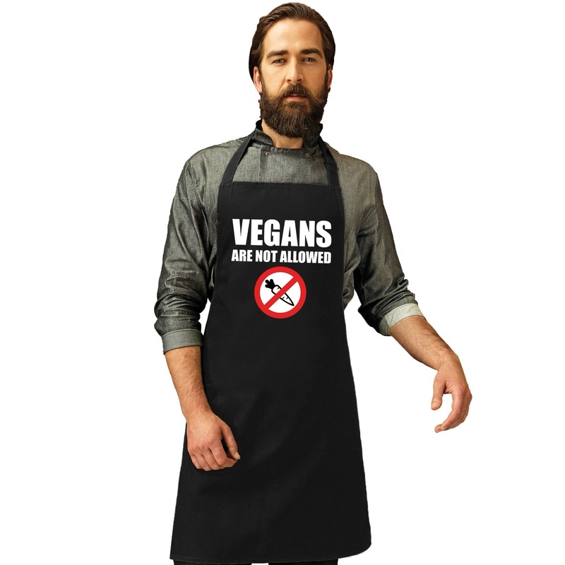 Vegans are not allowed barbecueschort/ keukenschort zwart heren