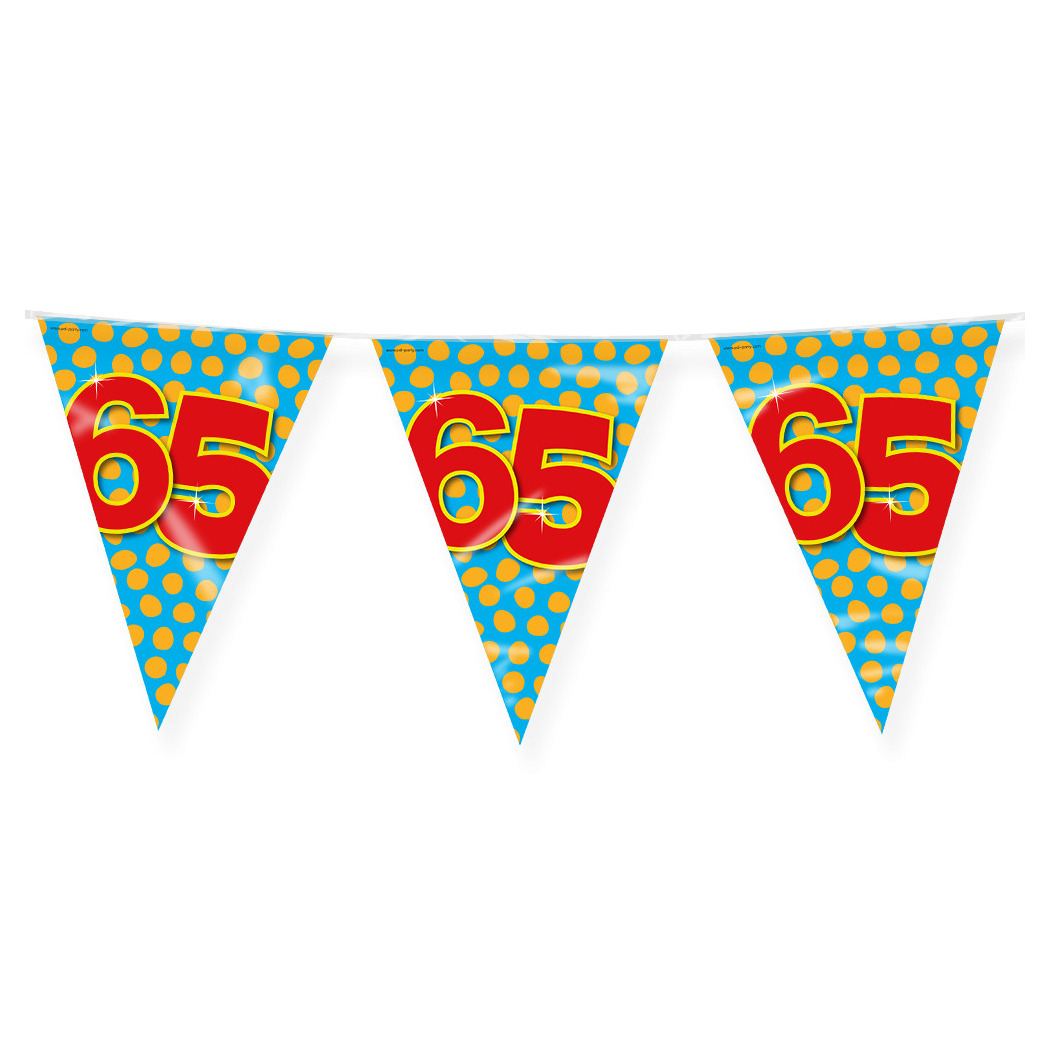 Verjaardag 65 jaar thema Vlaggetjes - Feestversiering - 10m - Folie - Dubbelzijdig