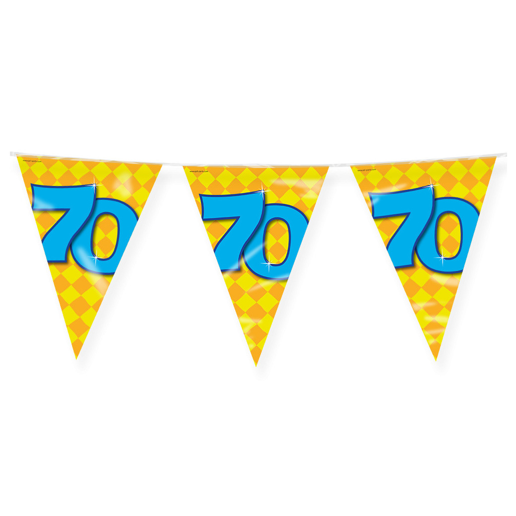 Verjaardag 70 jaar thema Vlaggetjes - Feestversiering - 10m - Folie - Dubbelzijdig