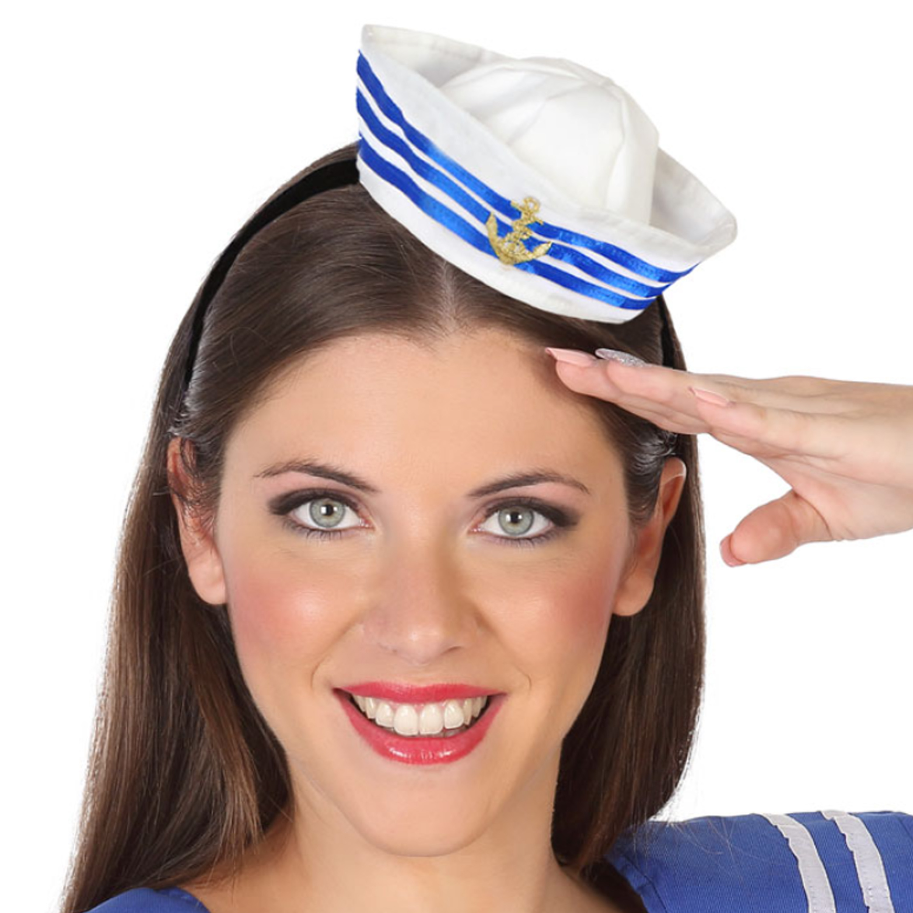 Verkleed diadeem mini hoedje - blauw/wit - meisjes/dames - Matroos/sailor thema